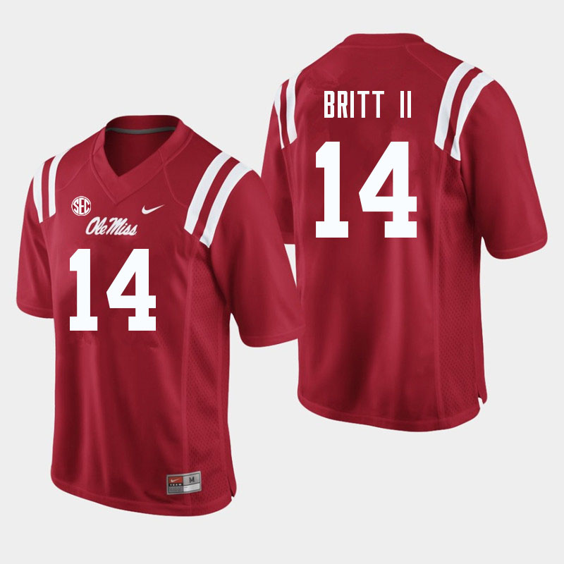 Marc Britt II Ole Miss Rebels NCAA Men's Red #14 Stitched Limited College Football Jersey KKV0258GV